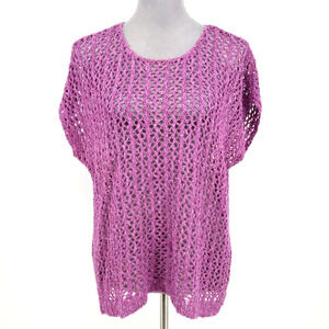 J Jill Sweater Womens Large Pink Linen Blend Open Knit Oversized Pullover
